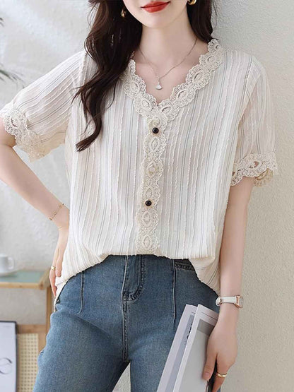 Bailey Loose V-Neck Lace Top