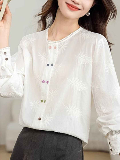 Aubrey Classic Crew Neck Embroidered Hollowed Shirt