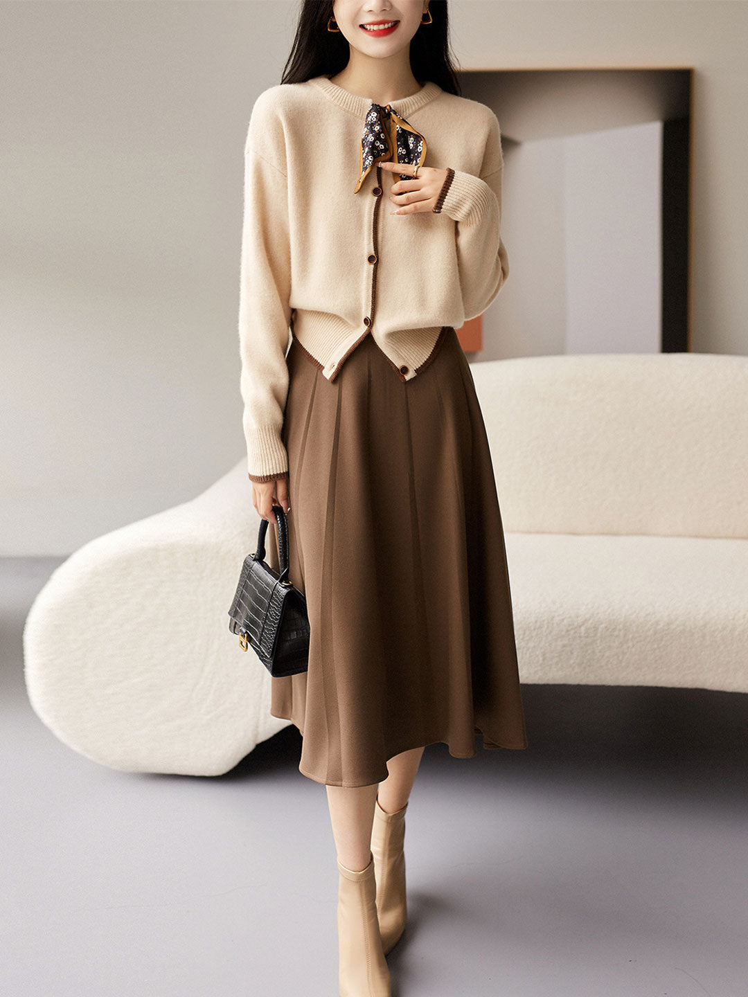 Aurora Vintage Crew Neck Cotton knitted Cardigan