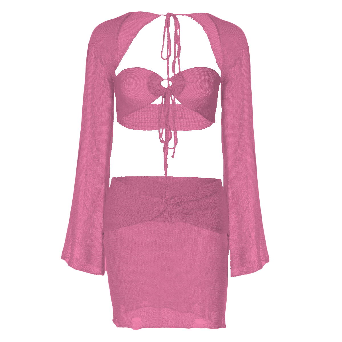 Long sleeve hollow out shrug 3 piece mini skirt set