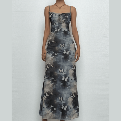 Butterfly print self tie cami maxi dress