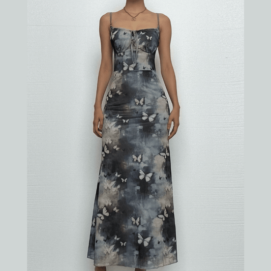Butterfly print self tie cami maxi dress