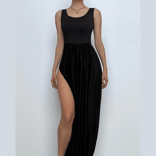 U neck ruched solid backless cami maxi dress