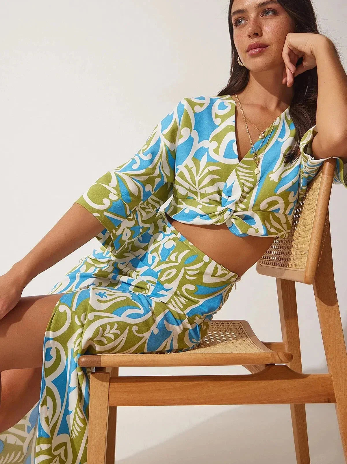 Floral Print Crop Top & Skirt Coord Set