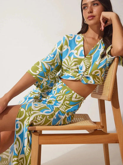 Floral Print Crop Top & Skirt Coord Set