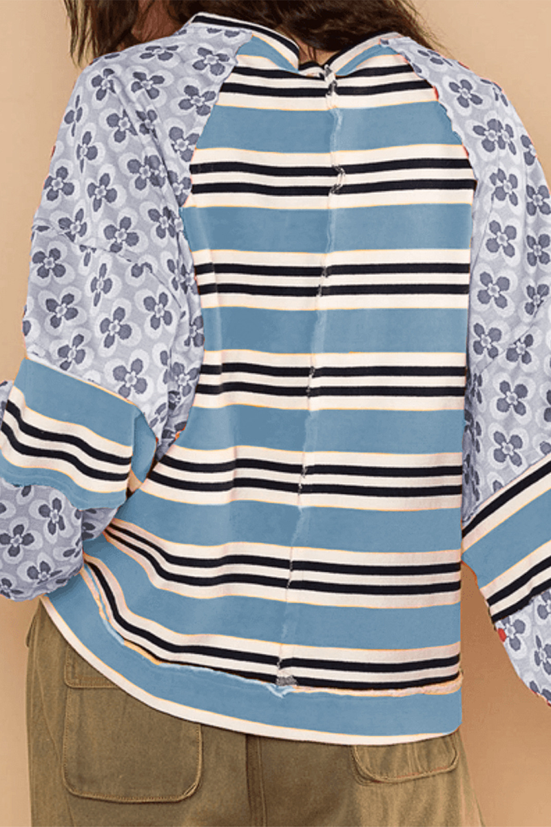 Casual Striped Print Flowers Contrast O Neck Hoodies