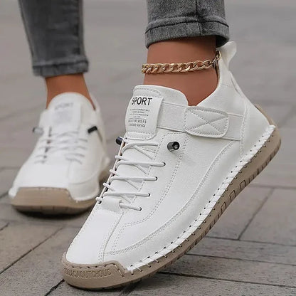 Women's Leather Lace-Up Sneakers – Comfortable Supportive Walking Shoes