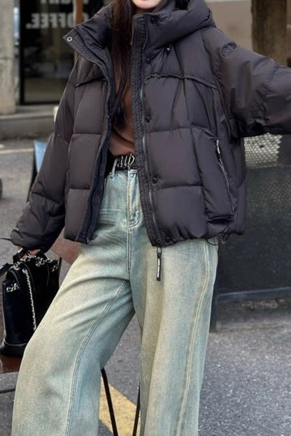 Cropped Oversized Duck Fill Puffer Jacket