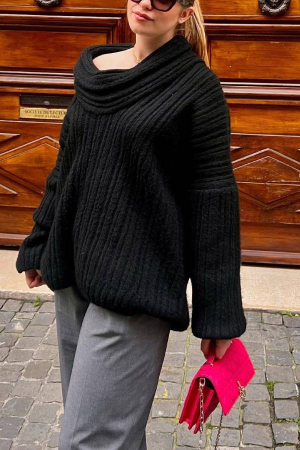 Fashionable Irregular Collar Loose Casual Knitted Sweater