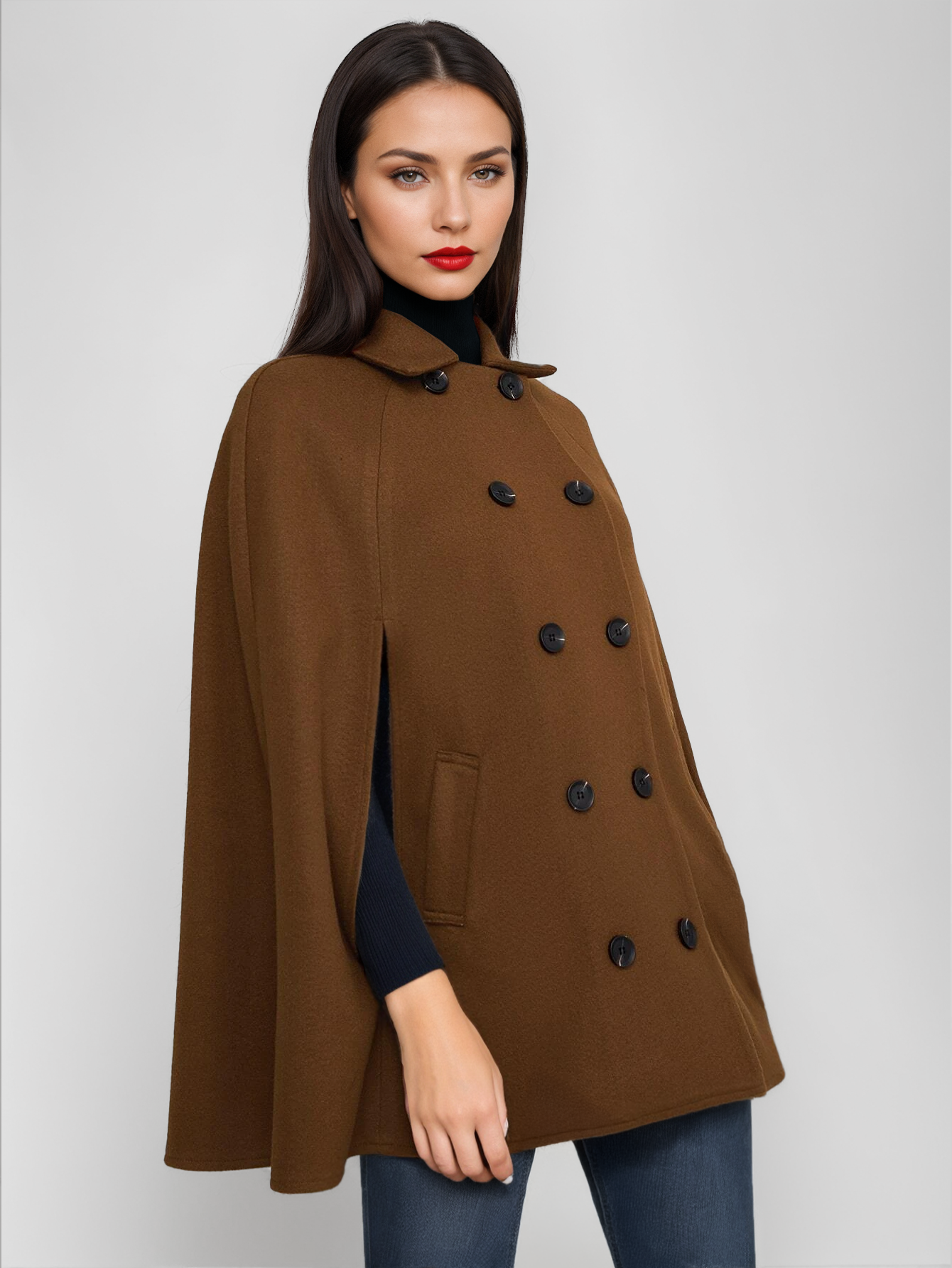 Poncho Double Breasted Woolen Cape Outerwear For Women 2026