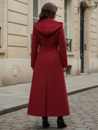 Wool Blend Maxi Hooded Coat With Double-Breasted Design For Women 2026