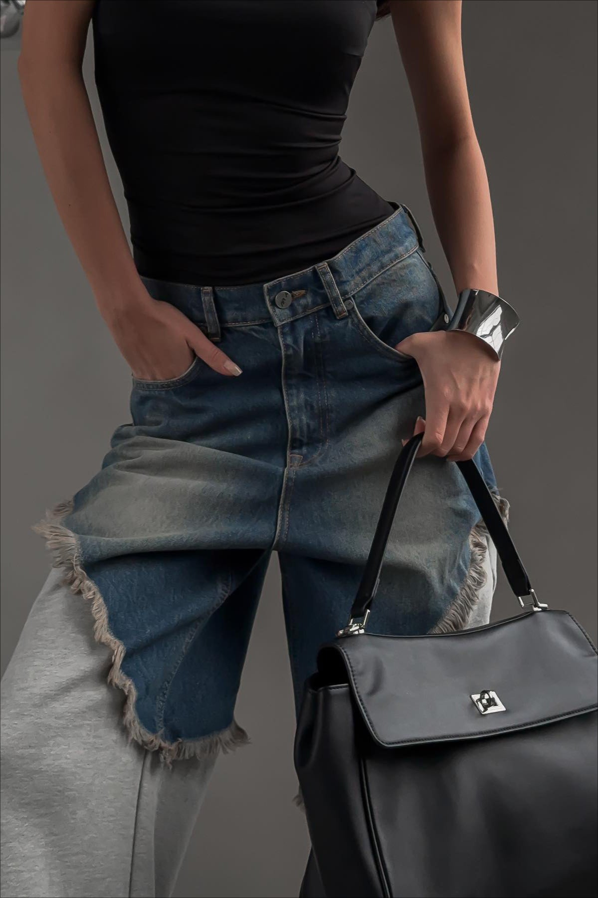 High Waist Frayed Splice Jean