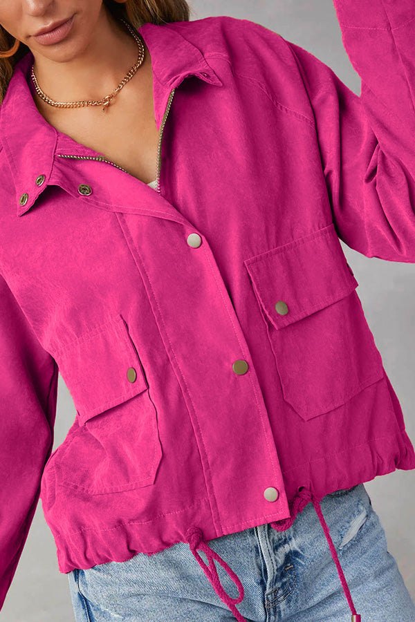 Brushed plaid lapel multi-button two-pocket midi jacket