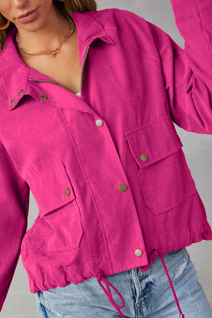 Brushed plaid lapel multi-button two-pocket midi jacket