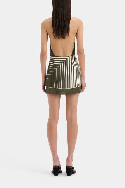 Summer Event⁠ Striped Beads Cowl Neck Backless Tie-up Mini Dress
