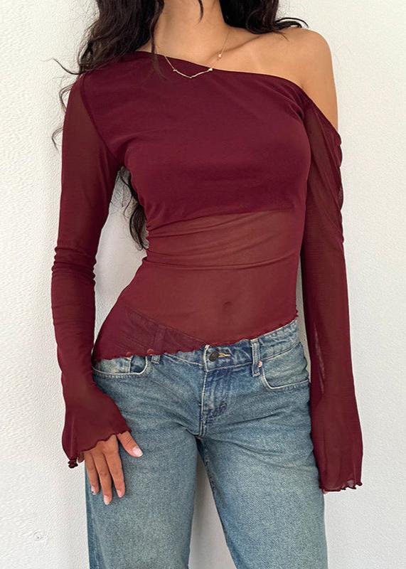 Asymmetrical Gauzy Off-Shoulder Long Sleeve Top