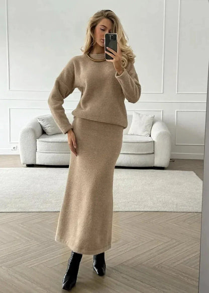 Luxe Cozy Knit Sweater & Fishtail Skirt Set