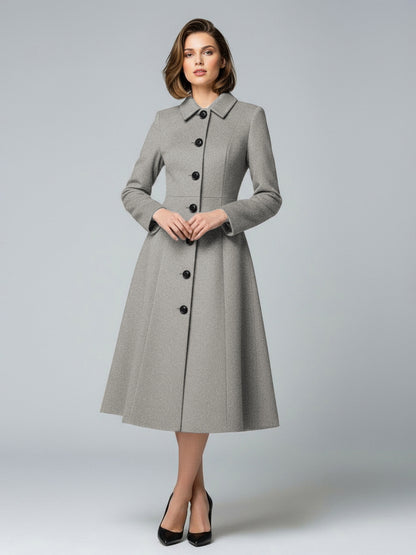 Woolen A-Line Midi Coat With Shirt Collar For Women 2026