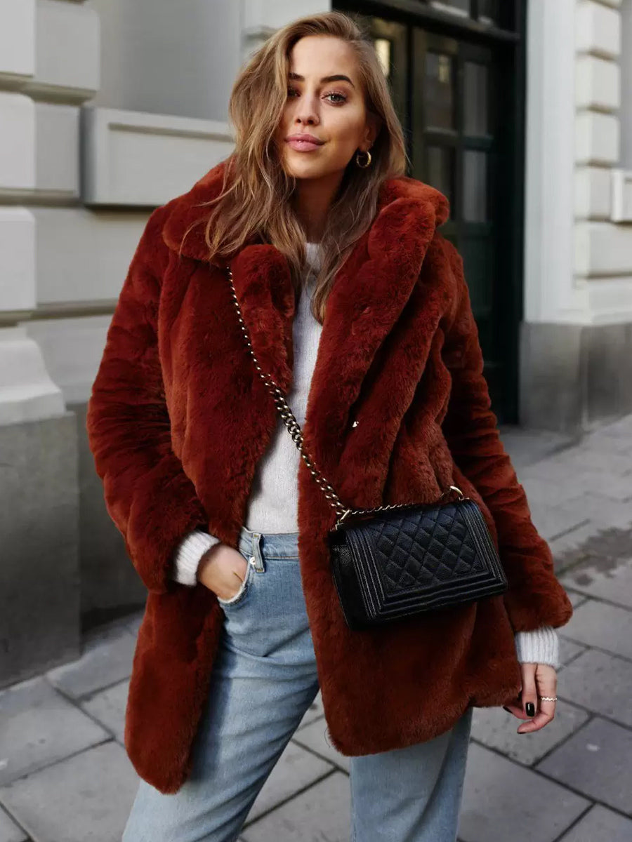 Faux Fur Coat Notched Lapel Winter Chic Eco-friendly Long Jacket For Women 2026