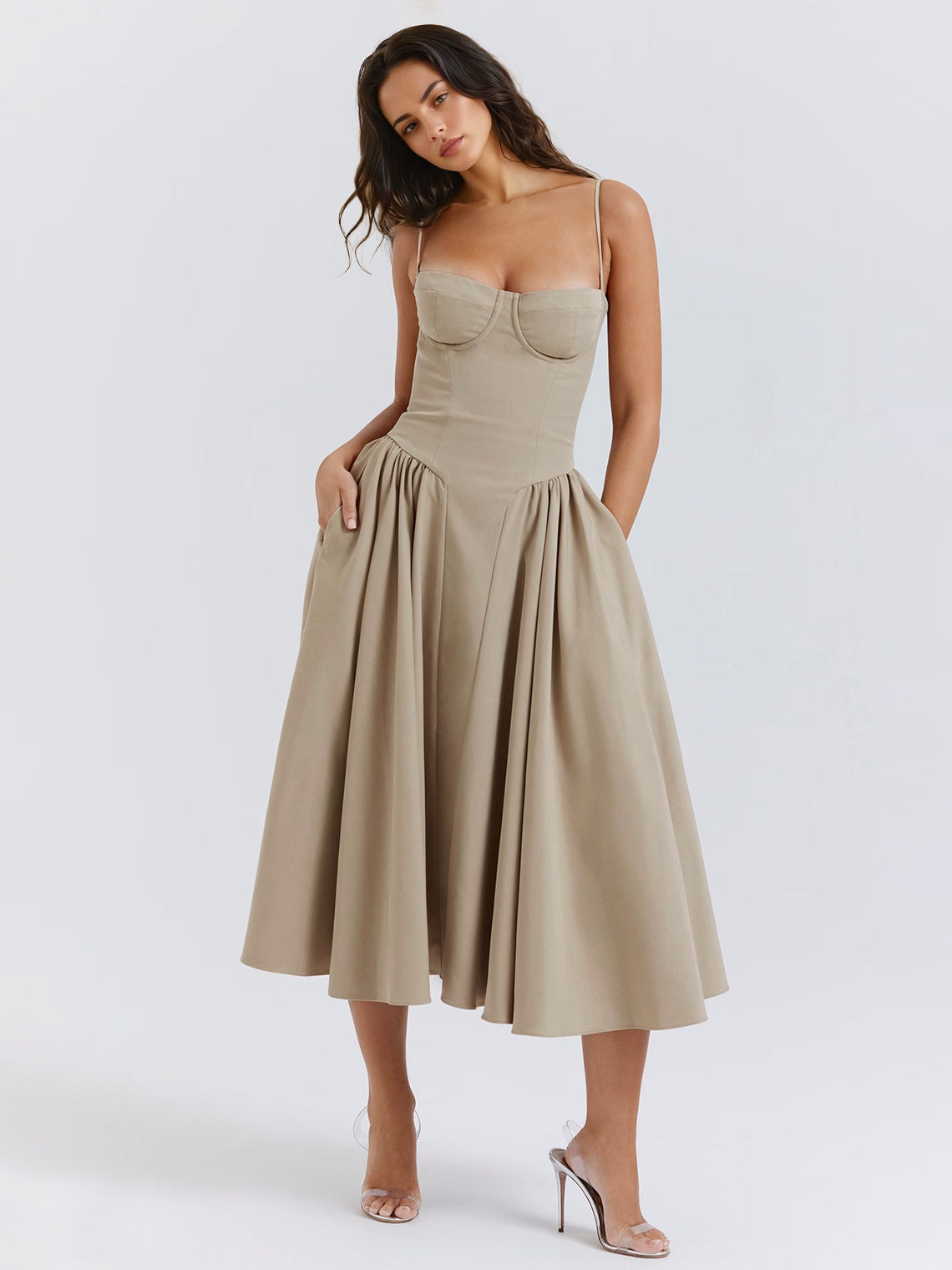 Soft Pink Corset Dress Spaghetti Strap Backless Pleated Cottagecore Midi Dress 2026