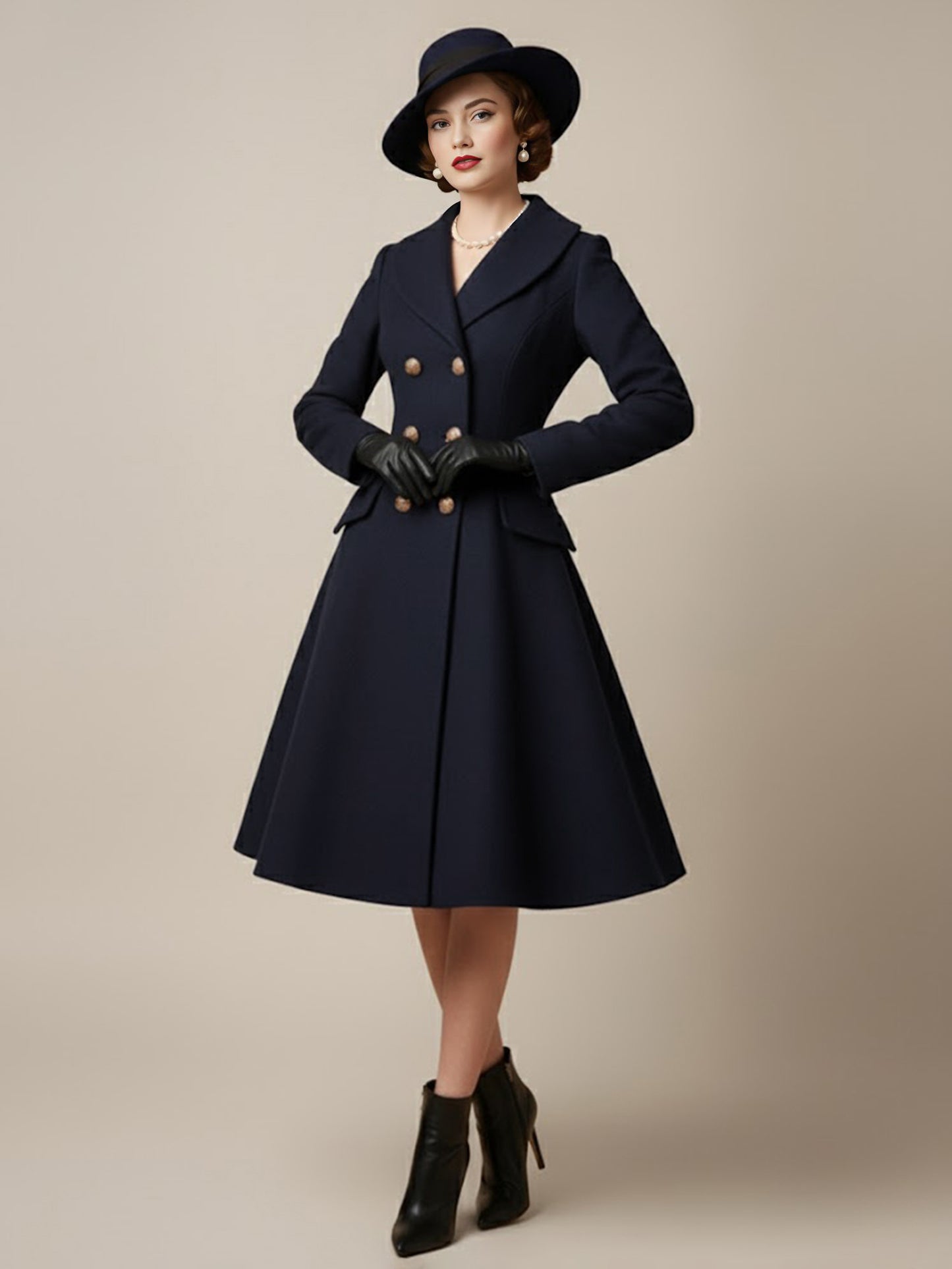 Vintage A-line Double-breasted Woolen Flared Midi Coat For Women 2026