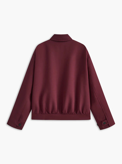 Vintage Lapel Zipper Burgundy Jacket