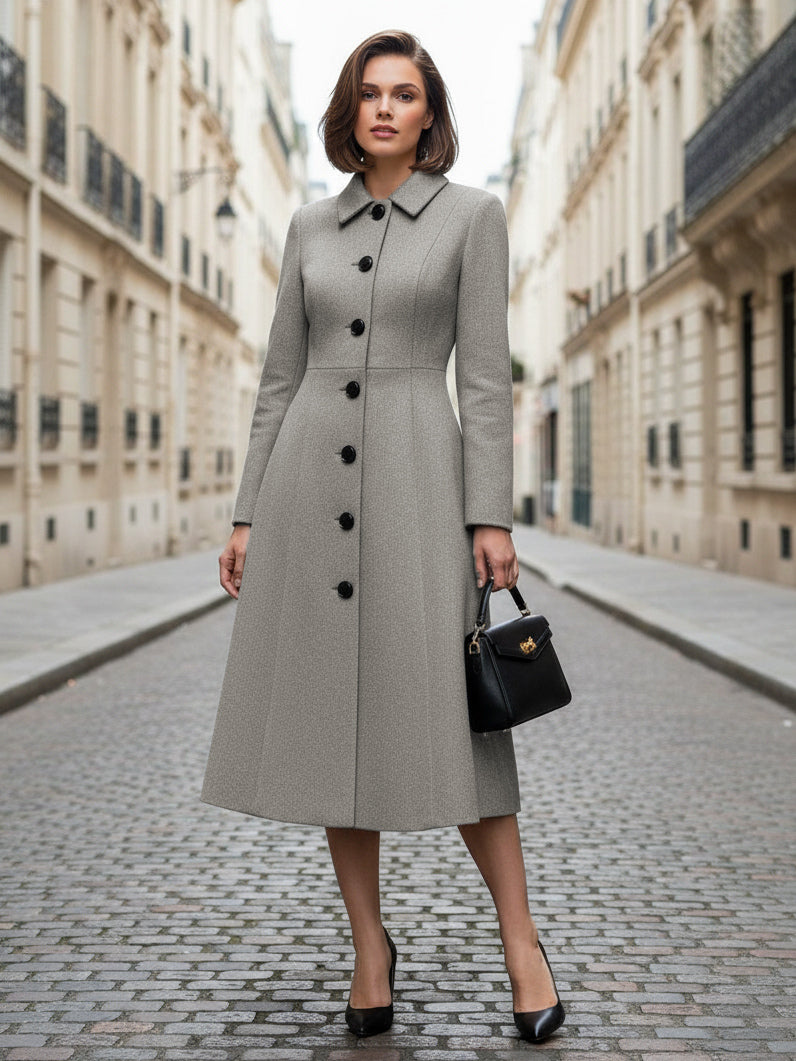 Woolen A-Line Midi Coat With Shirt Collar For Women 2026