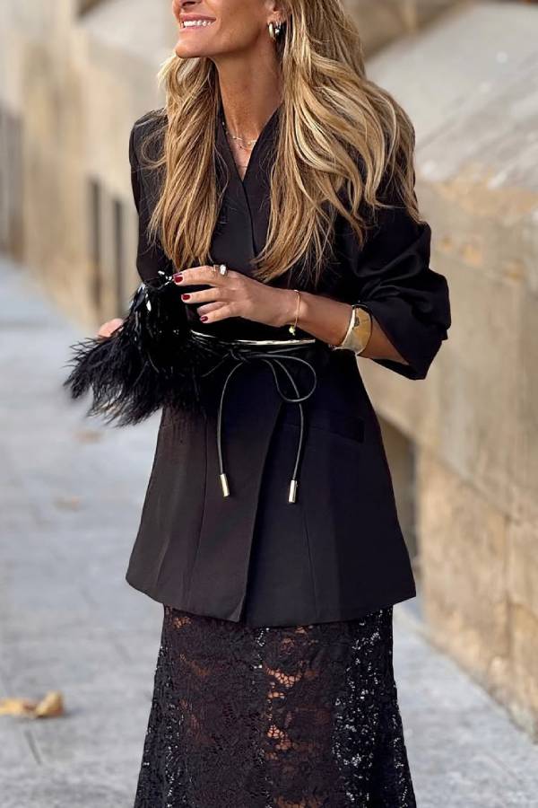 Black Lace Skirt and Blazer Set