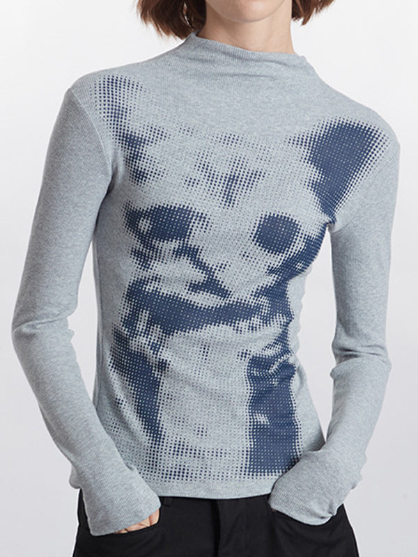 Cat Print Long Sleeves Tee