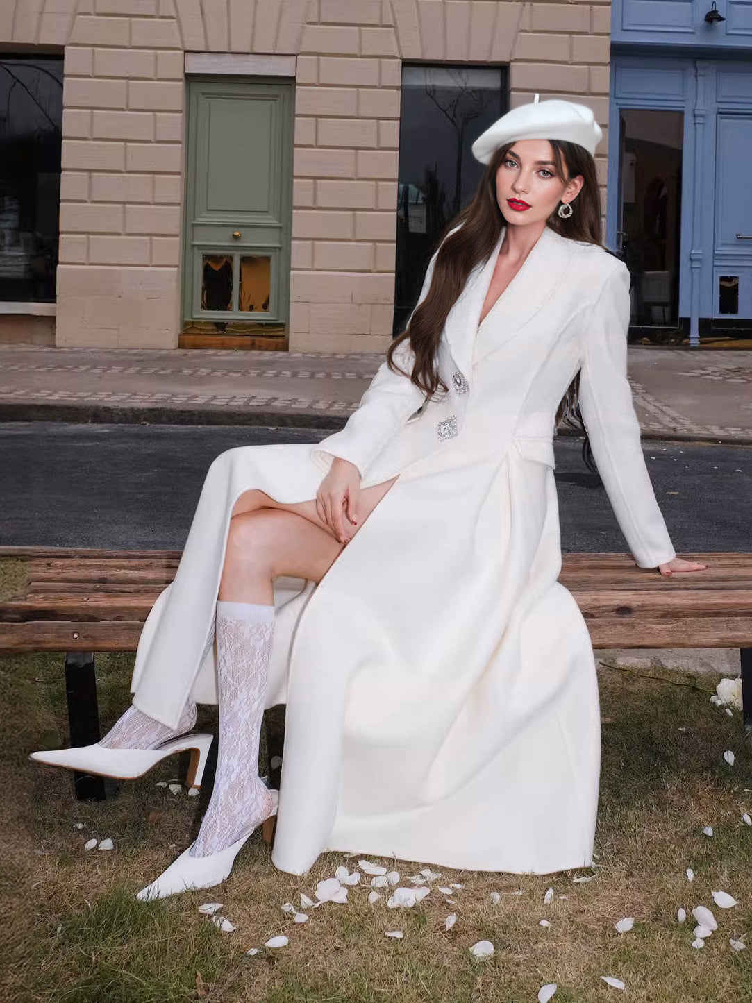 White Wool Cashmere Blend Flared Coat Lapel Double-Faced Winter Outerwear 2026