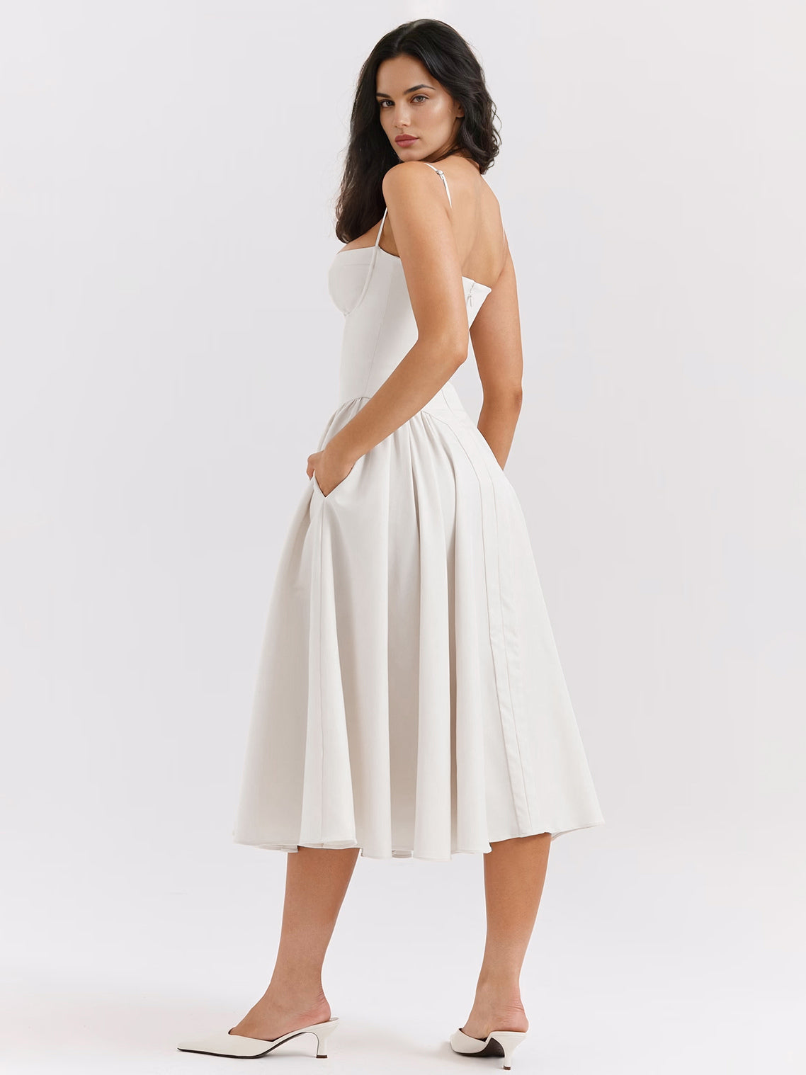 Soft Pink Corset Dress Spaghetti Strap Backless Pleated Cottagecore Midi Dress 2026