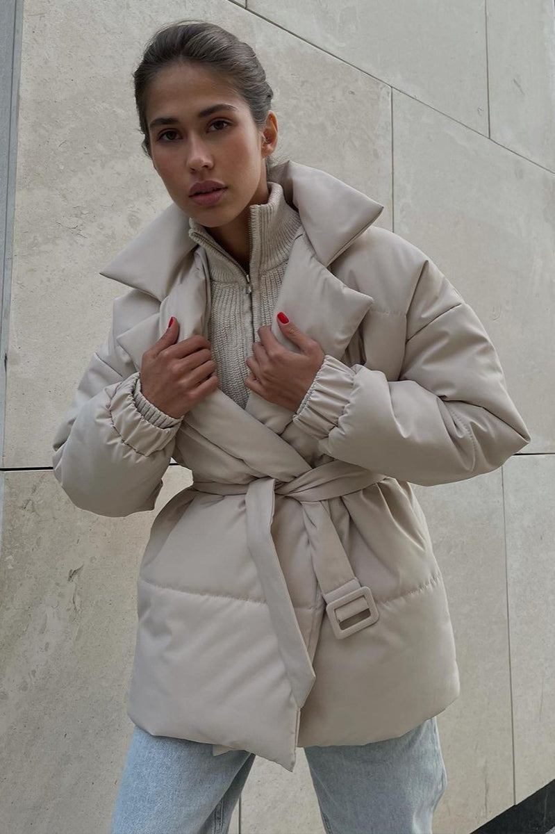 Slim Fit Lapel Belted Winter Coat