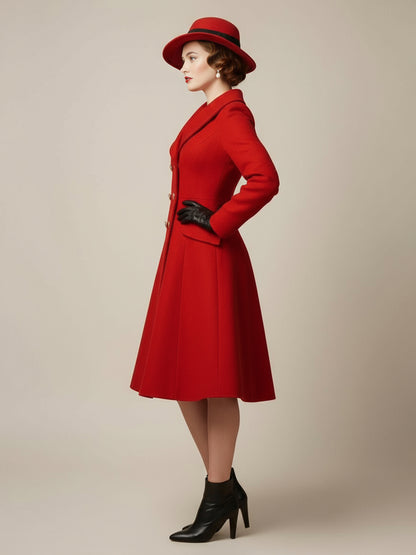Vintage A-line Double-breasted Woolen Flared Midi Coat For Women 2026