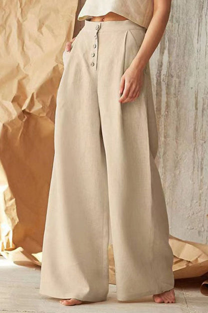 Cotton linen solid color high waist fashion casual trousers
