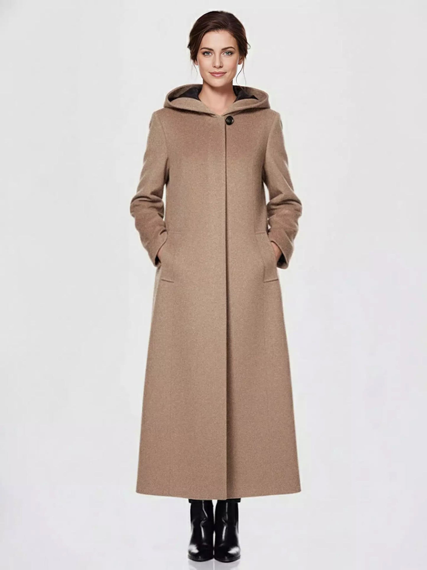 Women Wrap Coat Hooded Warmth Full Length Winter Maxi Wool Blend Coat 2026