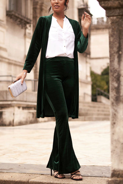 LUXE LADY VELVET LONG SLEEVE OPEN FRONT DRAPE MIDI KIMONO