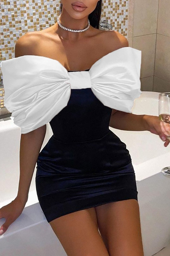 Detachable Bow Backless Bodycon Cocktail Dress
