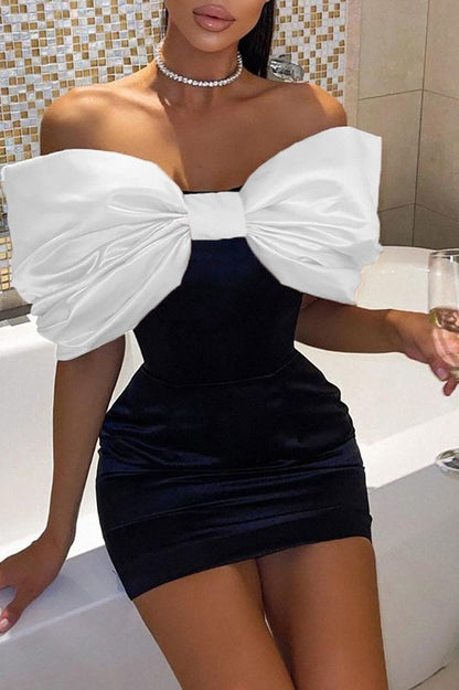 Detachable Bow Backless Bodycon Cocktail Dress