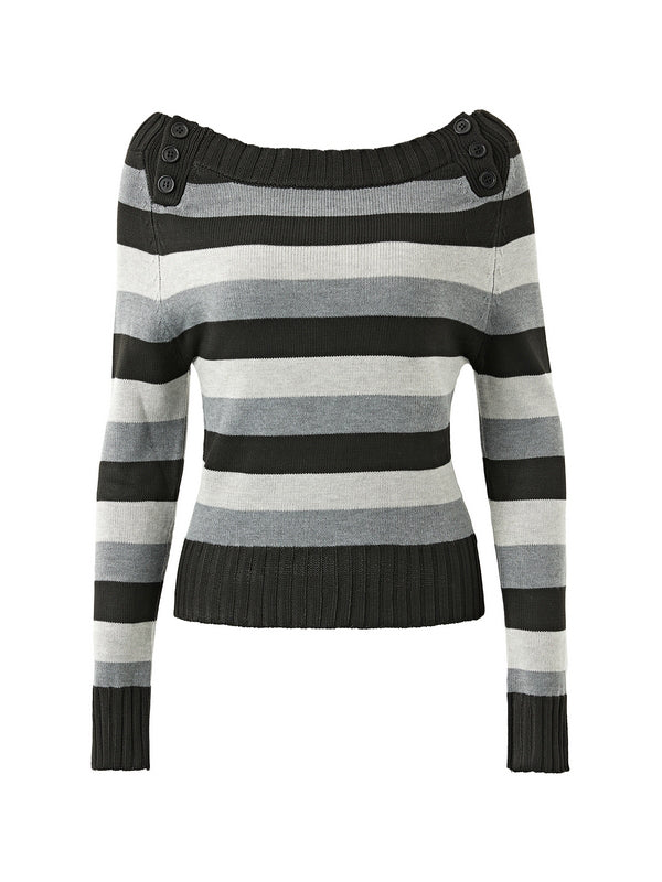 Stripe Button Decor Knit Sweater