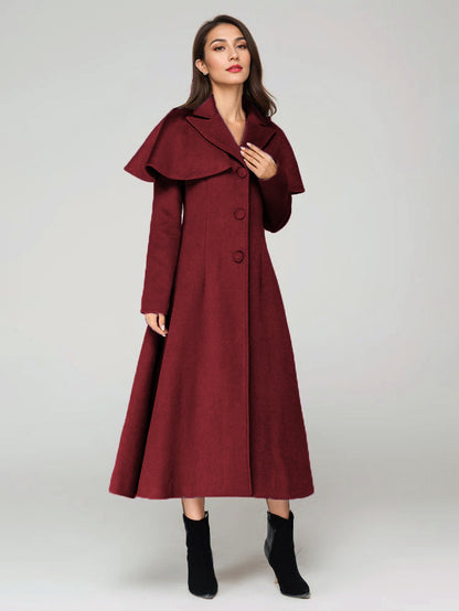 Wool Blend Coat With Cape Classic Lapel Elegant Camel Winter long Outerwear For Women 2026
