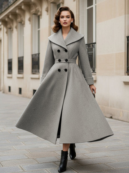 Vintage Double-Breasted A-line Woolen Coat With Shawl Collar For Women 2026