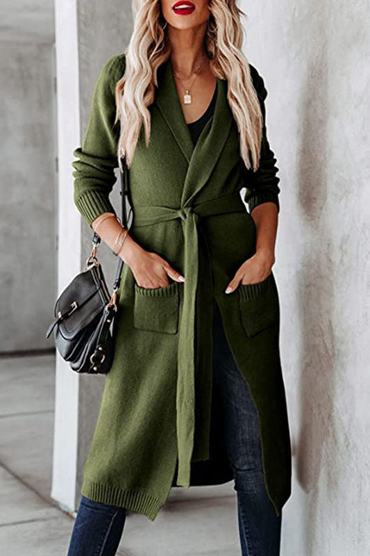 Knitted Tie Lapel Cardigan Sweater Jacket