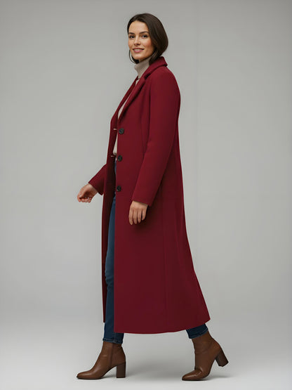 Woolen Long Straight Coat With Single-Breasted And Classic Notch Lapel For Women 2026