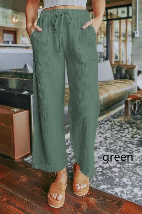 Women's Elastic Waist Tie Wide Leg Pants