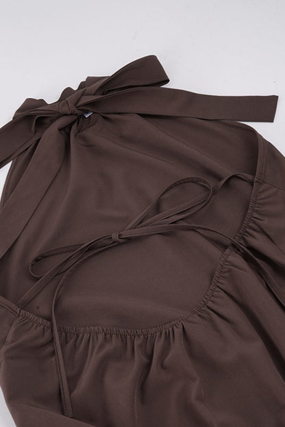 Halter Gathered High Neck Tiered Mini Skirt Two-Piece Set