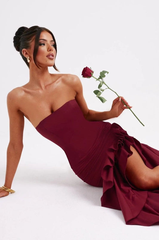 Strapless High Slit Backless Bodycon Slim Fit Elegant Prom Dress