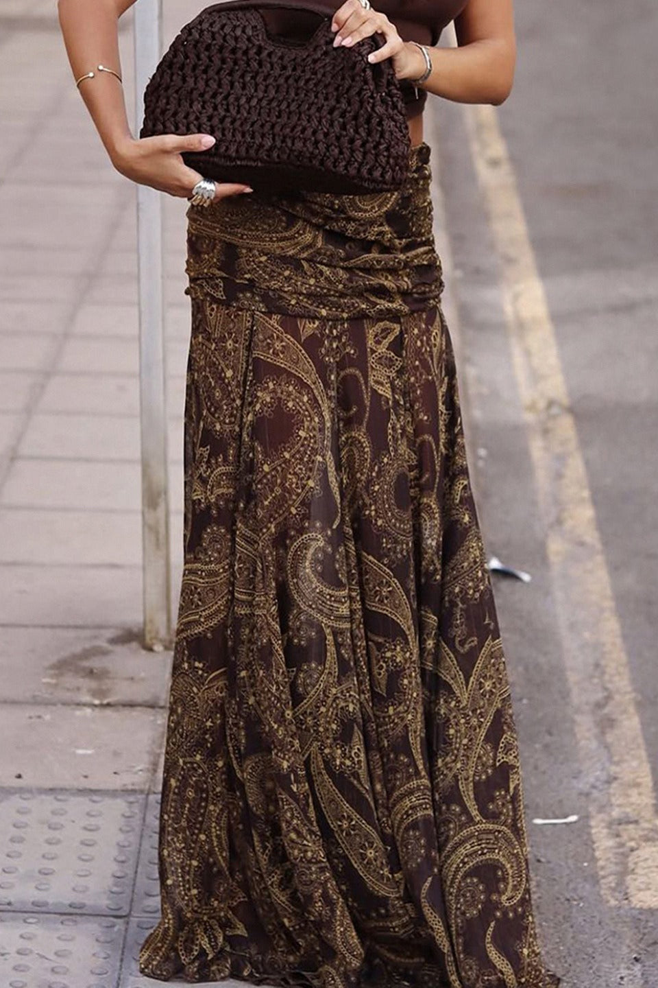 Paisley Print Bodycon Maxi Skirt