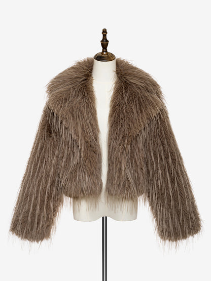 Faux Fur Coats Apricot Long Sleeves Faux Fur Jacket Winter Coat