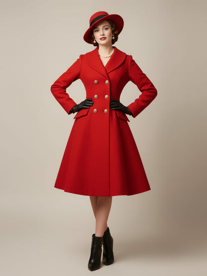Vintage A-line Double-breasted Woolen Flared Midi Coat For Women 2026