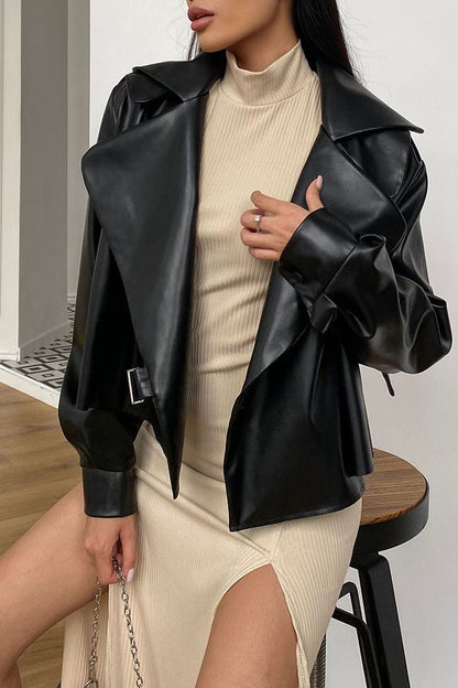 Oversized Collar Leather Biker Jacket